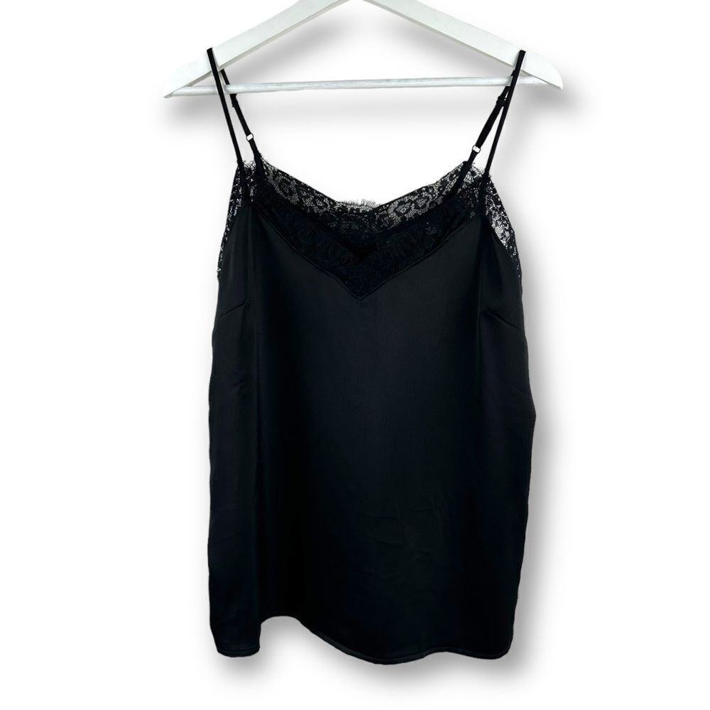 Halogen Womens Black Lace Trim‎ V-Neck Camisole Adjustable Straps Small